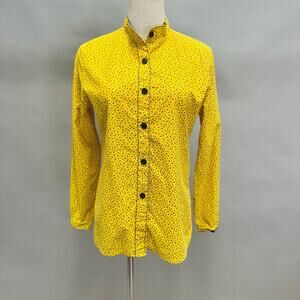Vintage‎ 70s yellow twill floral print button up long sleeve top Size Small